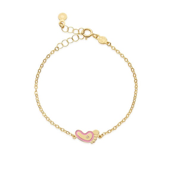 Zlatna narukvica za decu sa emajliranim motivom Zlatna narukvica za decu sa emajliranim motivom LeBebe Primegioie narukvica za decu model 205 od zlata sa motivom stopala, i roze emajlom i dijamantom 0,003ct