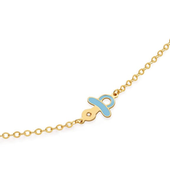 Zlatna narukvica za decu sa emajliranim motivom LeBebe Primegioie narukvica za decu model 206 od zlata sa motivom cucle, plavim emajlom i dijamantom 0,003ct