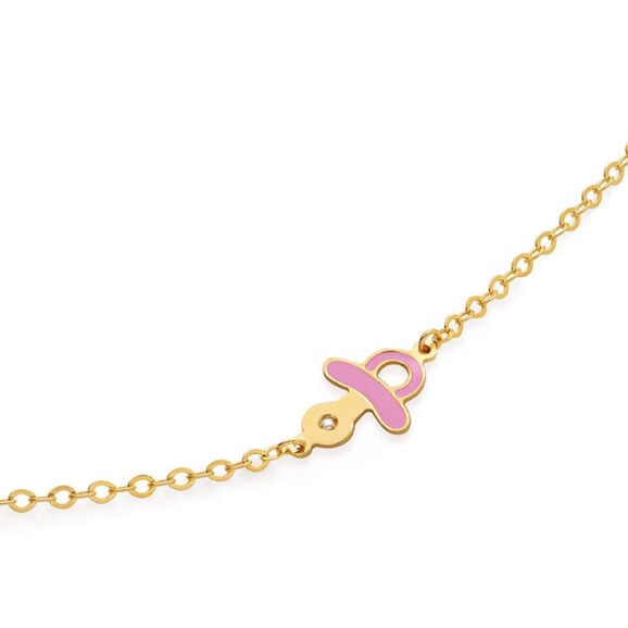 Zlatna narukvica za decu sa emajliranim motivom LeBebe Primegioie narukvica za decu model 207 od zlata sa motivom cucle, roze emajlom i dijamantom 0,003ct