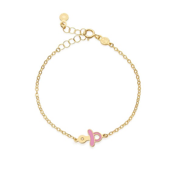 Zlatna narukvica za decu sa emajliranim motivom Zlatna narukvica za decu sa motivom LeBebe Primegioie narukvica za decu model 207 od zlata sa motivom cucle, roze emajlom i dijamantom 0,003ct