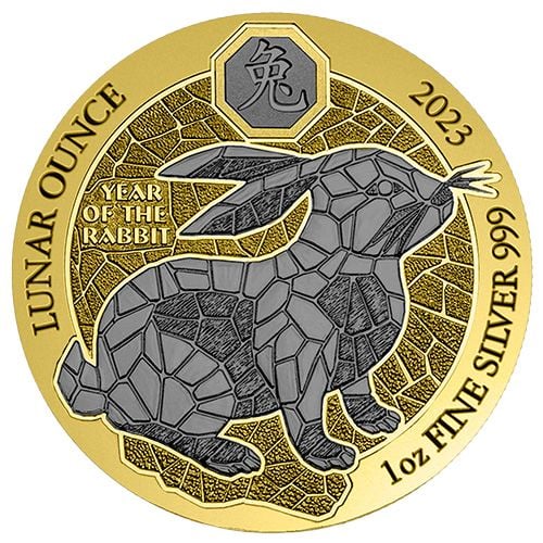 Bh mayer – godina zeca, serija lunar, numizmatika kolorizovani srebrni novčić, 1 unca, 2024. Sa rutenijumom i pozlatom