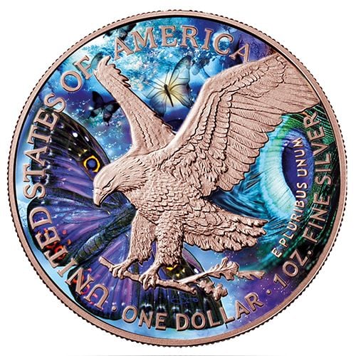 American eagle – leptir, serija spirit animal, numizmatika kolorizovani srebrni novčić, 1 unca, 2021.