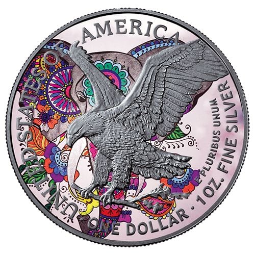 American eagle – slon, serija spirit animal, numizmatika kolorizovani srebrni novčić, 1 unca, 2021.