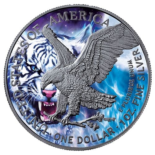 American eagle – tigar, serija spirit animal, numizmatika kolorizovani srebrni novčić, 1 unca, 2021.
