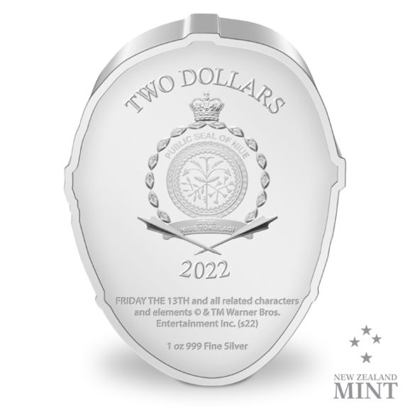 Ovaj jedinstveni srebrnjak slavi jedan od najpoznatijih horor filmova svih vremena – Friday the 13th (Petak 13.), i njegovog ikoničnog negativca Džejsona Vurhisa (Jason Voorhees). Dizajniran u obliku njegove zastrašujuće hokejaške maske, ovaj numizmatički dragulj dolazi iz kovnice New Zealand Mint i izrađen je od čistog srebra finoće 999/1000