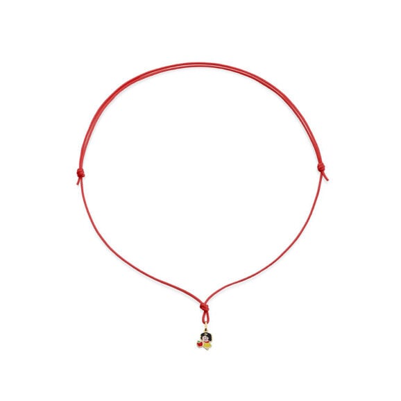 zlatni privezak za decu LeBebe Primegioie ogrlica za decu 092/B od zlata sa motivom snežane i sedam patuljaka koja drži crvenu jabuku