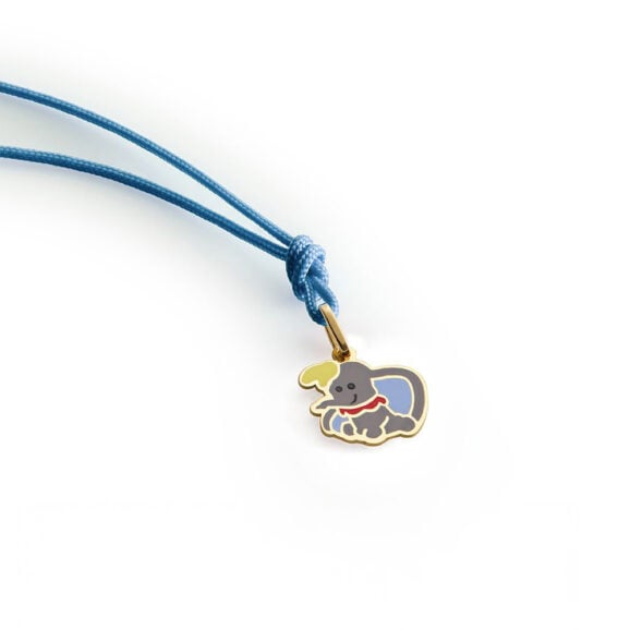 zlatni privezak za decu na plavom koncu LeBebe Primegioie ogrlica za decu 095/p od zlata sa motivom slona Damba