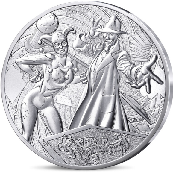 Investiciono srebro, 999, kolekcionarski i numizmatčki poklon, DC Comics, Harley Quinn and Joker, kolorizovani srebrnjak