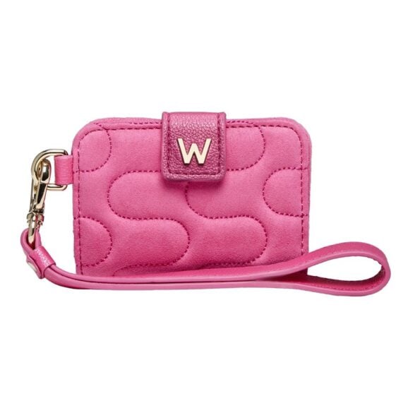 Roze futrola za kartice banke, mimi swirl, wolf, sa zlatnim hardverom slovo w