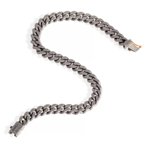 Muška narukvica od titanijuma sa sigurnosnim detaljem od 18 kt roze zlata i crnim dijamantom