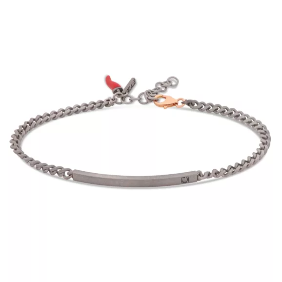 muška narukvica od titanijuma sa bar pločicom, crnim dijamantom od 0,03 ct i kopčom od 9 kt roze zlata