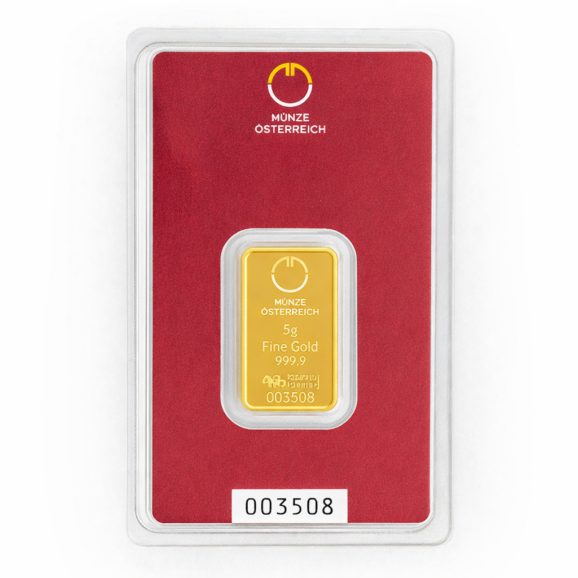 Austria mint münze östtereich investiciono zlato zlatna poluga u blisteru 5g prednja strana blistera sertifikat