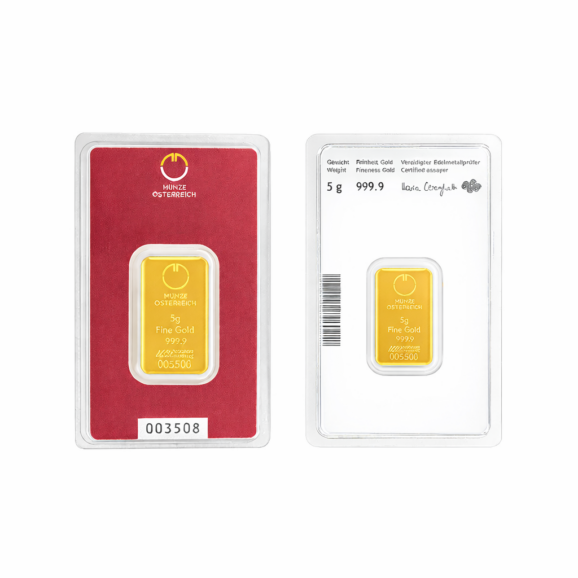 Austria mint münze östtereich investiciono zlato zlatna poluga u blisteru 5g prednja strana blistera sertifikat